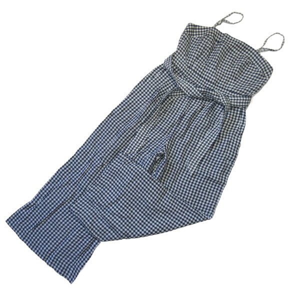 NWT J.Crew Tie-waist Linen Jumpsuit in Navy White Gingham Belted 1-Piece 4 - Picture 6 of 14